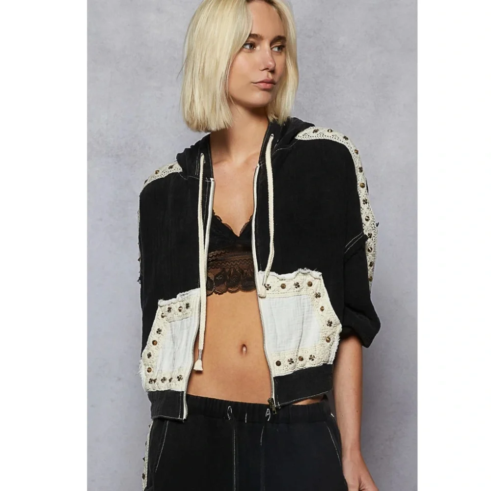 POL Black Gauze Jacket & Jogger Pants Set - Picture 2 of 9